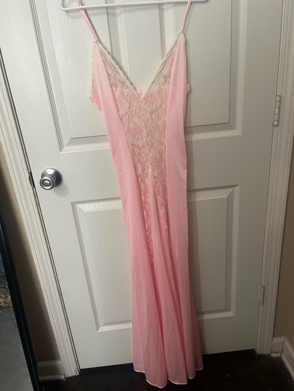 Vintage Pink lace trimmed satin slip dress